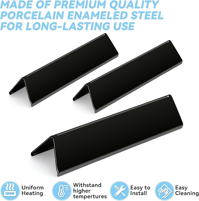 Webonbake 15.3 inch Flavorizer Bars for Weber Spirit I & II 200 Series Spirit E210 S210 E220 S220 with Front Control Knobs, Porcelain Enameled Steel Heat Plate Flavor Bar Replacement for 7635, 3 Pack