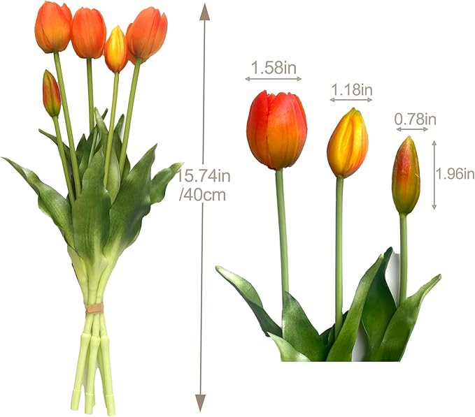 10 Pcs Fake Tulips Tulips Artificial Flowers Real Touch Fake Flowers Artificial Flower Bouquet for Home Table Party Wedding Decoration(Orange)