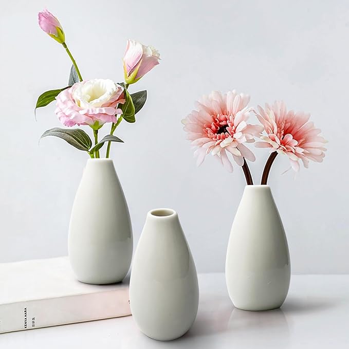 Modern White Small Ceramic Vase Set of 16 for Living Room Bedroom 4.13'' Minimalist Fresh Flower Vases for Home Decor Office Fireplace Centerpieces Nordic Style Gift for Fake Plant 16 Pack