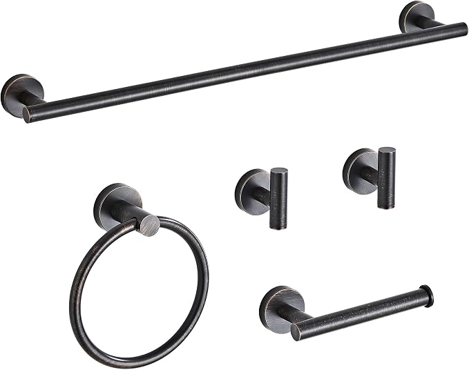 Oil Rubbed Bronze Bathroom Hardware Set 5 Piece with Towel Racks for Bathroom, SUS304 Stainless Steel Bath Towel Bar Set, 24 Inch Wall Mounted Accessories Kit