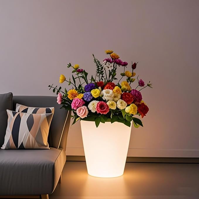 Mr.Go RGB LED Flower Pot Light w/Remote, 16 Color Changing Colorful Flowerpot, Rechargeable Lighted Planter & Ice Bucket for Home Decor, Perfect for Garden, Party, Wedding, Gifts (16-inch Round)