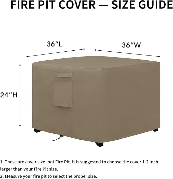 Easy-Going Outdoor Fire Pit Cover Square 36" Lx36 Wx24 H, Durable Outdoor Gas Firepit Cover, Waterproof and Weatherproof Cover for Fire Pit, Camel