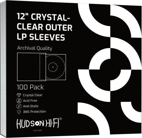 Hudson Hi-Fi Vinyl Jacket Sleeves - 100 Pack of Archival-Grade, Crystal Clear, Anti-Static & Acid-Free