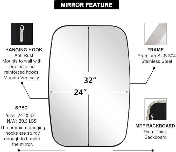 ANDY STAR Brushed Nickel Mirror, 24x32’’ Oval Mirror for Bathroom, Brushed Nickel Oblong Bathroom Mirror for Over Sink, Modern Anti Rust Silver Vanity Mirror