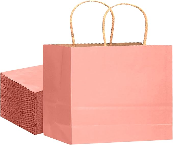 qiqee 13"x4.5"x10" Large Gift Bag with Handles Bulk 32PCS Gift Paper Bags Light Pink Bags Multiple Uses (Wide Large)