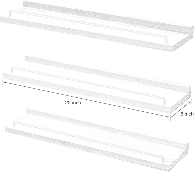 RYOFOBETTO 22 inches Long Floating Shelves, Bathroom Decor Shelves Over Toilet, Farmhouse Wall Shelves for Living Room, Bedroom, Picture Frames, Plants, Kitchen, Set of 3 (White)