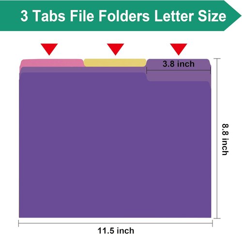PMYBUPo File Folders - 18 Pack Letter Size 8.5x11 Inch | Colorful 1/3 Cut Tab Purple Office Organizers