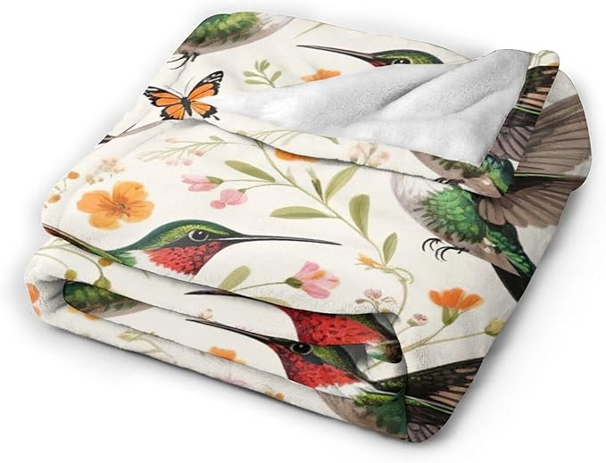 Hummingbird Throw Blanket Hummingbird Blanket Soft Cozy Fleece Fuzzy Stuffed Plush Flannel Animal Gifts for Girls Women Boys Kids Adults 40''x50''