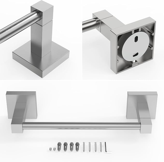 RUACQ Hand Towel Holder, 9 Inch Hand Towel Bar for Bathroom Wall Mounted, 304 Stainless Steel Towel Rack with Square Base(Brushed Nickel)