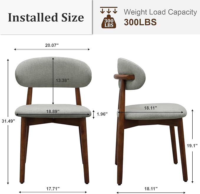Farmhouse Dining Chairs Set of 6, Mid Century Modern Fabric Upholstered Kitchen Chairs, Wooden Dining Room Chair with Curved Back for Kitchen Dining Room Restaurant Cafe, Light Green (Only Chairs)