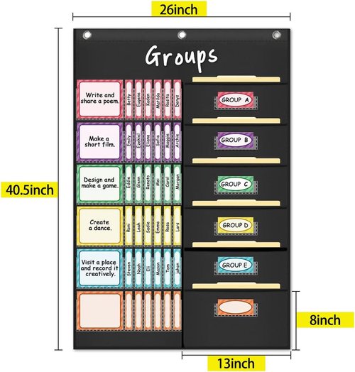 Eamay Small Group Management Pocket Chart - 84 Cards for Classroom Organization | Essential Teacher Tool (Black)