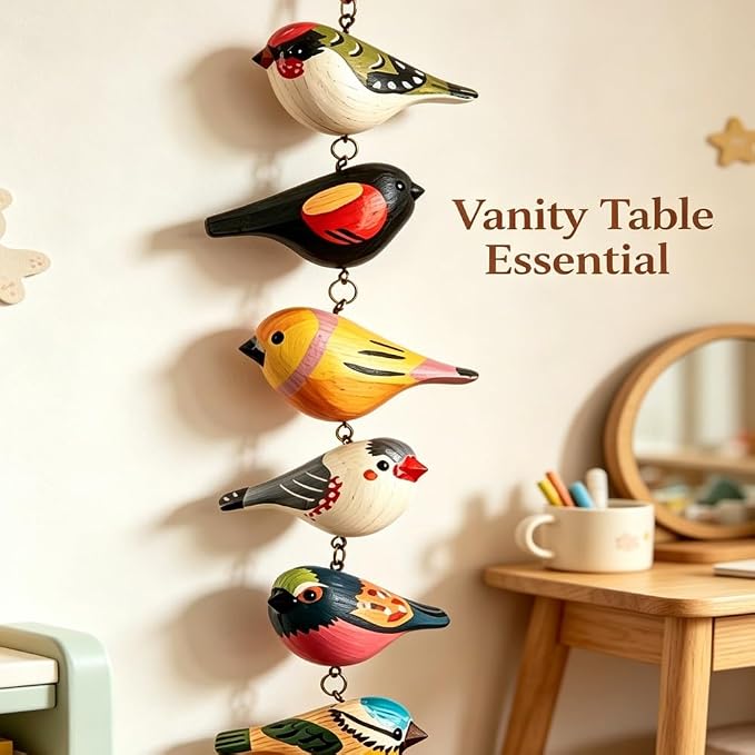 Rustic Hand Painted Bird Ornament Handcrafted Wooden Colorful Birds, Carved Northern Figurine for Hanging Decor Indoor Outdoor, Holiday Festival Gifts, for Home Garden(C)