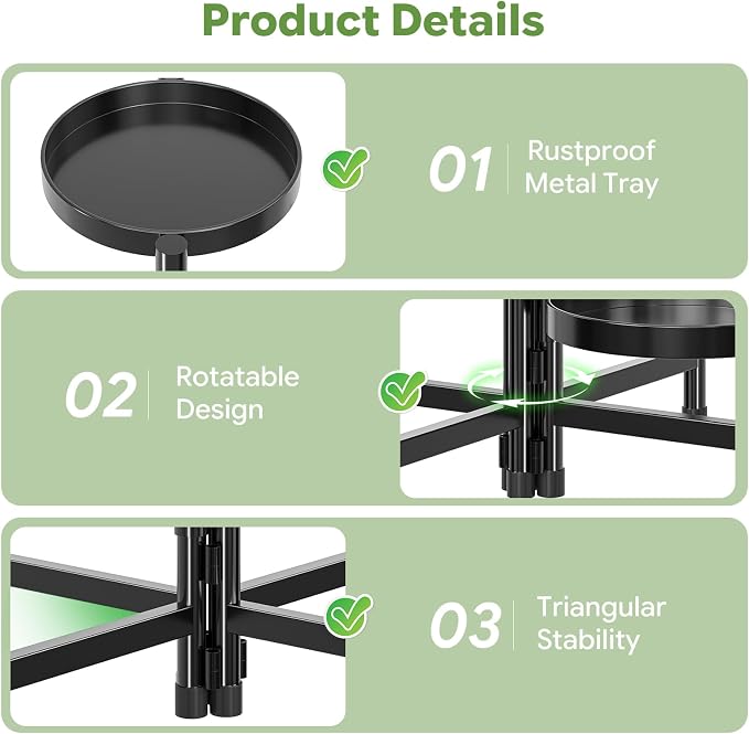 Simple Trending Plant Stand Indoor Outdoor, 5-Tiers Metal Corner Shelf, Tall Display Rack with 5 Rotating Trays, Heavy Duty Flower Holders for Patio Garden Balcony Living Room Bedroom, Black