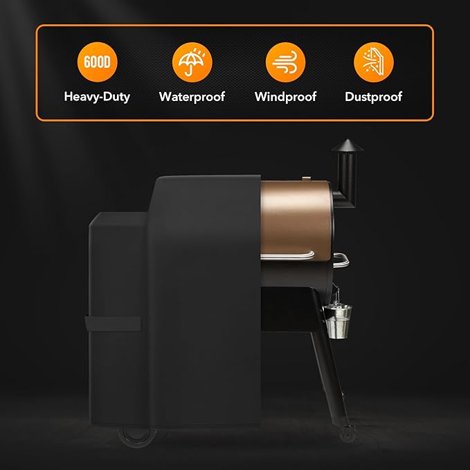Heavy Duty Waterproof Grill Cover Compatible with Traeger Pro 22 & 575 Series and Traeger Pro 34 & 780 Series Wood Pellet Grill and Smoker, Texas and More, Full Length Barbecue Grill Cover, Black