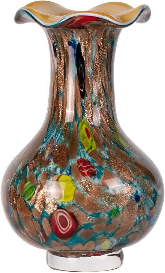 KAMMAK Colored Glass Vase, Beautiful Hand Blown Decorative Vase, Modern Art Vase for Flower Mantle Dining Table Centerpiece, Entryway Living Room Wedding Decoration, FH012