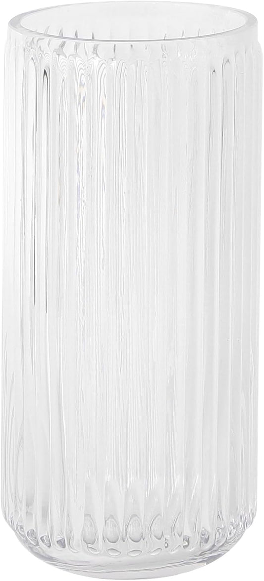 Ribbed Glass Vase, Flower Vases for Bouquet, Clear Glass Vases for Flowers, Modern Ribbed Vase for Living Room, Bathroom, Dining Table, Office, Wedding, Centerpieces, 8 Inches