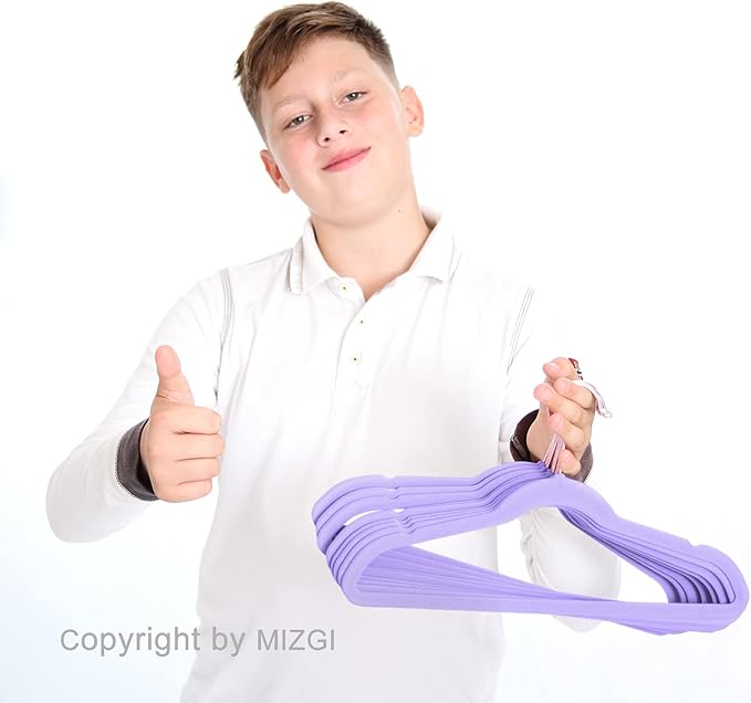 MIZGI Kids Velvet Hangers,Non-Slip Big Kids Hangers,14 Inch Hangers for Youth,Teen Clothes,Pack of 50