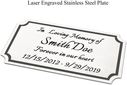 Regine Switzerland Custom Engraved Memorial Plaque - Elegant 2" H x 4" W Brushed Stainless Steel or Brass with Adhesive Backing or Screws | Notched Corner (Silver, Gold)