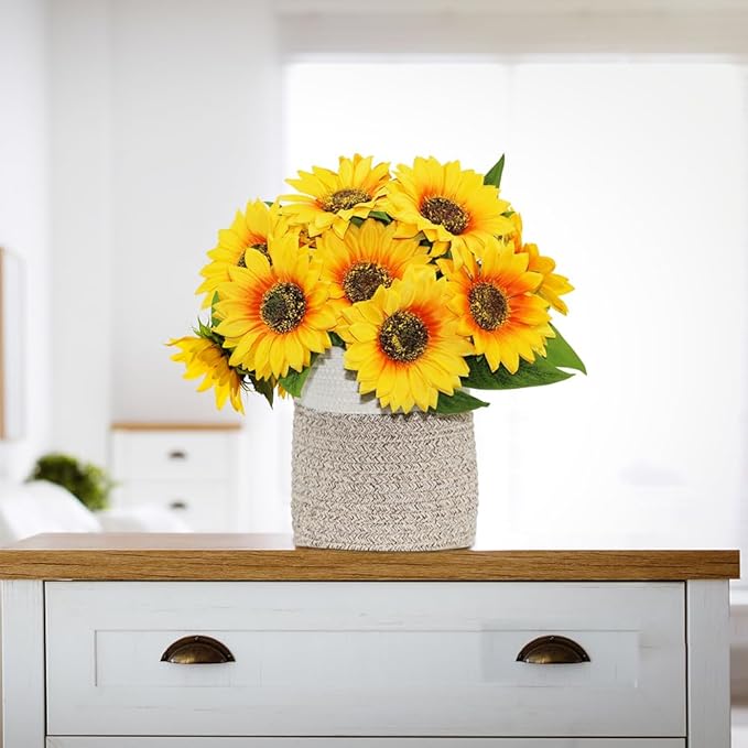Joyerace12PCS Artificial Sunflower Flowers, Single Stem Silk Fake Sunflowers for Outdoor Wedding Birthday Party Home Decor- NO VASE