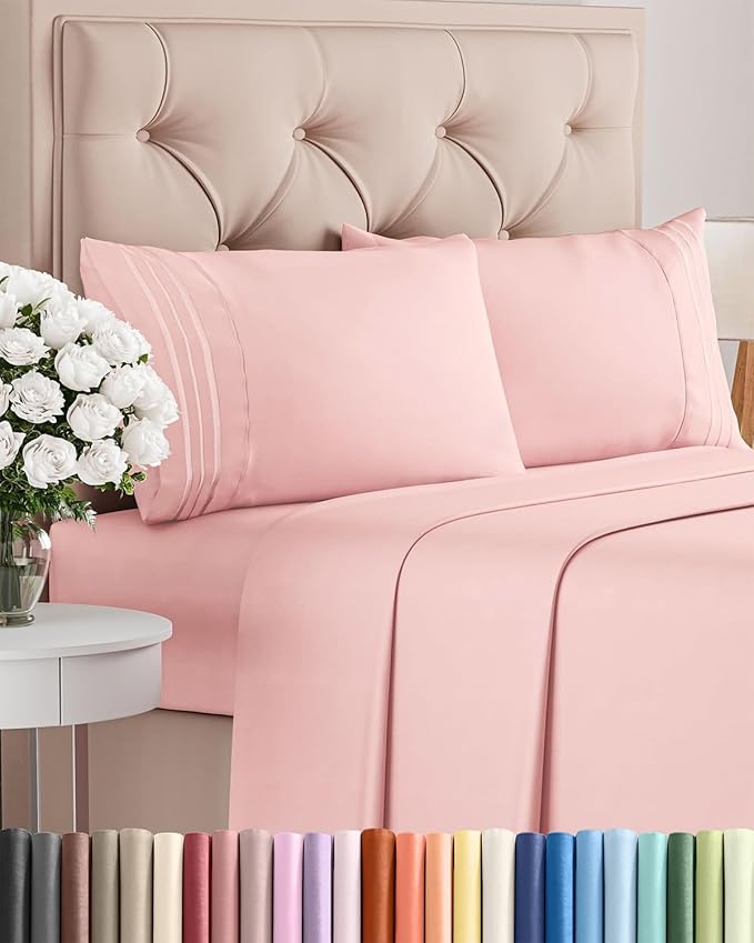 Cal King Size 4 Piece Sheet Set - Comfy Breathable & Cooling Bed Sheets Set - Hotel Luxury Bedding for Women, Men, Kids, Teens, Boys & Girls - Deep Pockets, Soft, Wrinkle Free - Oeko-Tex - Baby Pink