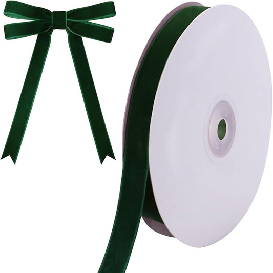 10 Yards Green Velvet Ribbon for Christmas Tree,5/8 Inch Velvet Christmas Ribbon for Gift Wrapping Crafts Bow Wreath Holiday Decorations (Dark Green)
