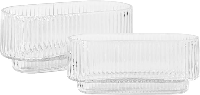 Ribbed Glass Vases, Clear Vases for Flowers Set of 2, Glass Vase for Centerpieces, Rectangle Vase for Living Room, Bedroom, Kitchen, Dining Table, Shelf, Wedding