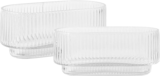 Ribbed Glass Vases, Clear Vases for Flowers Set of 2, Glass Vase for Centerpieces, Rectangle Vase for Living Room, Bedroom, Kitchen, Dining Table, Shelf, Wedding