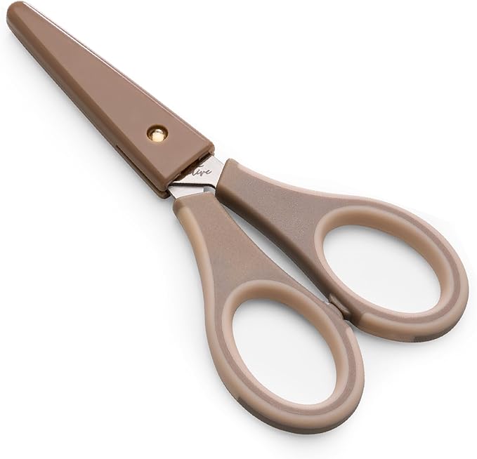 Beaditive Precision Craft Scissors - Ultra Sharp Stainless Steel Blades & Non-Slip TPR Handles - Adult & Kid Scrapbooking Scissors With Safety Cap For Home, Office, School (Milk Tea)