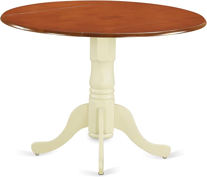 East West Furniture DLT-BMK-TP Dublin Modern Kitchen Table - a Round Dining Table Top with Dropleaf & Pedestal Base, 42x42 Inch, Buttermilk & Cherry