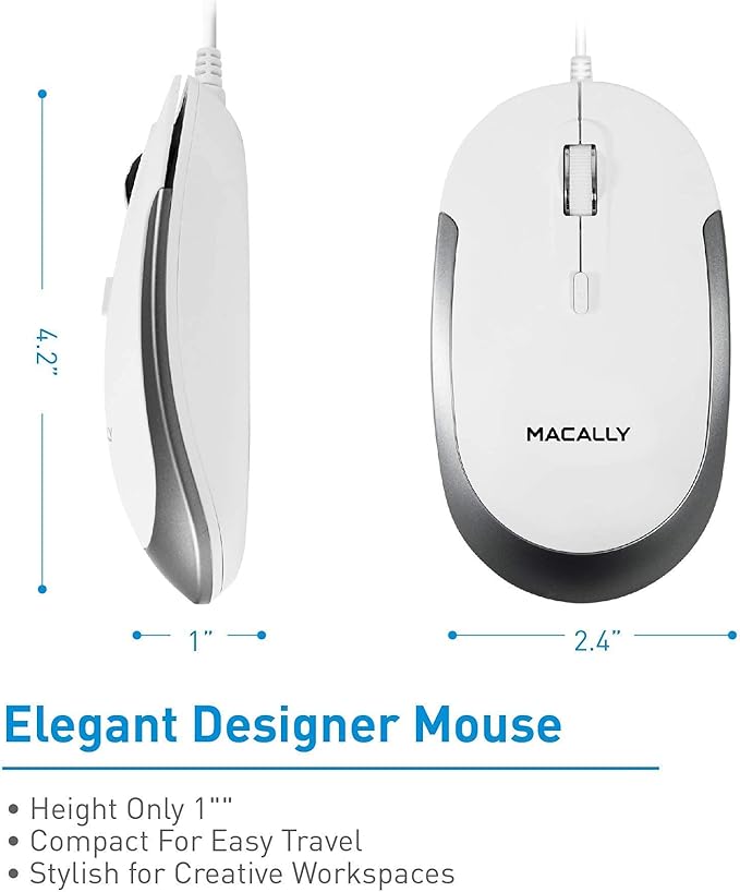 Macally Ultra Slim Wired Computer Keyboard and a Silent Wired Mouse, Essential Office Accessories