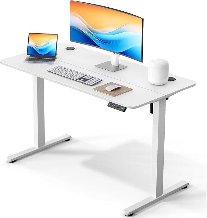 Electric Standing Desk 48 x 24 Inches, Height Adjustable Sit Stand Home Office Computer Desk with Memory Presets,White