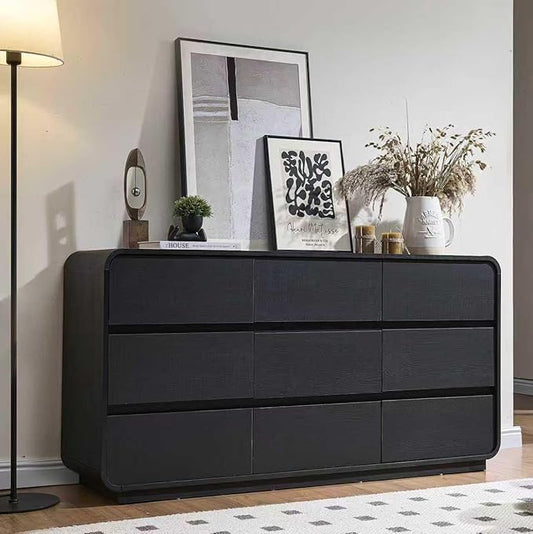 9 Dresser for Bedroom, 57" Wide Vertical Drawer Dresser with Large Storage, Wooden Drawer Closet for Bedroom, Living Room, Black