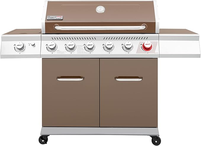Royal Gourmet GA6402C 6-Burner Propane Gas Grill with Sear Burner and Side Burner, 74,000 BTUs, Cabinet Style Outdoor BBQ Grill for Barbecue Grilling & Backyard Cooking, Coffee