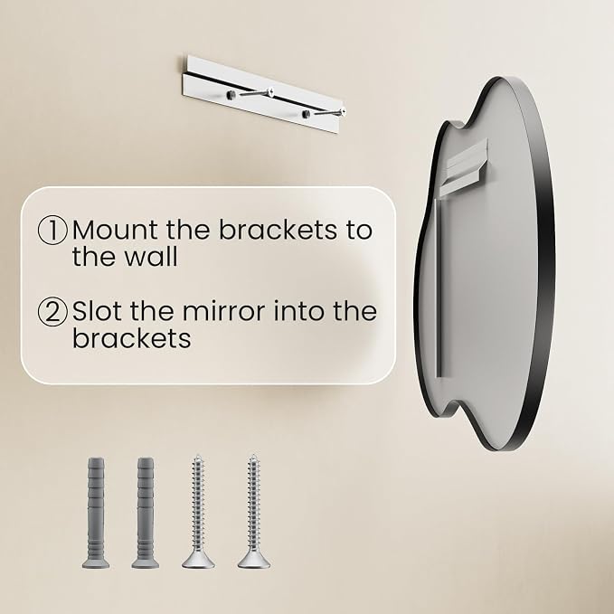 48”x 27” Irregular Wall Mirror, Black Vanity Asymmetrical Mirror, Aluminum Framed, Tempered Glass, Irregular Decorative Large Bathroom Mirrors for Wall (Horizontal/Vertical)