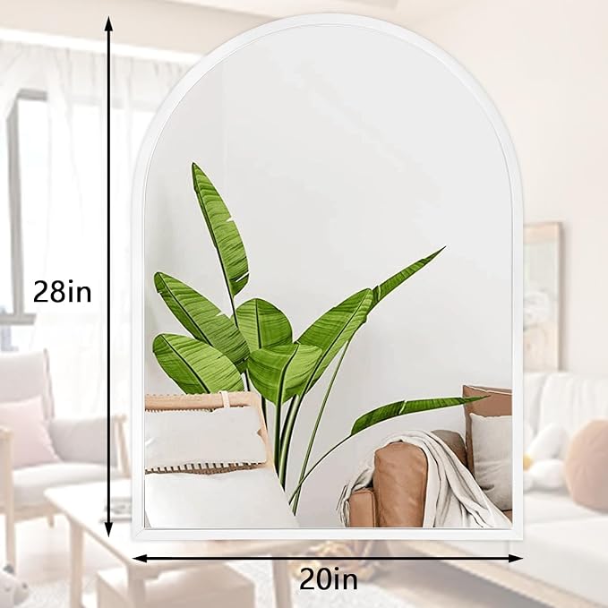 Wall Mirror Arched Metal Framed Mirrors for Wall Modern Hanging Mirror with Aluminum Frame for Bathroom Bedroom Living Room Entryway Home Decor White 28"x20"