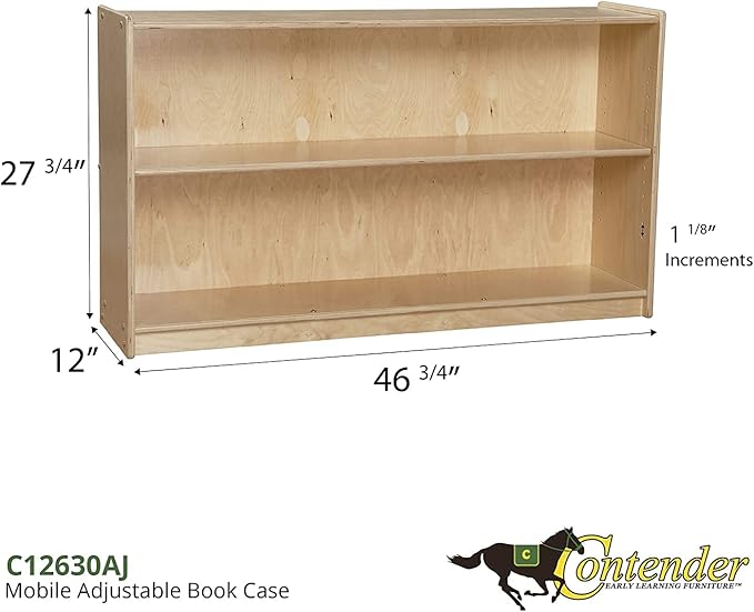 Contender 2 Shelf Bookcase Unit with Adjustable Shelves for Book, Puzzle, Toy Organizer Book Shelves for Kids Room, Montessori Furniture, in Classroom, Preschool, Homeschool