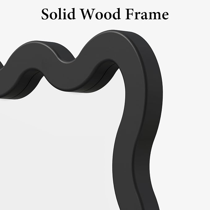 22"x30" Matte Black Wavy Wall Mirror for Powder Room & Vanity, Solid Wood Squiggle Mirror, Small Asymmetrical Irregular Mirror, Funky Aesthetic Decor, Vertical/Horizontal