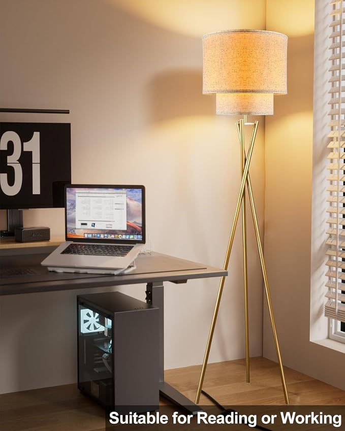 Lightdot Tripod Floor Lamp, Modern Floor Lamps for Living Room, Standing Lamp with Dual Drum, E26 Bulb Included, 67.7" Tall Floor Lamp for Bedroom, Home Office