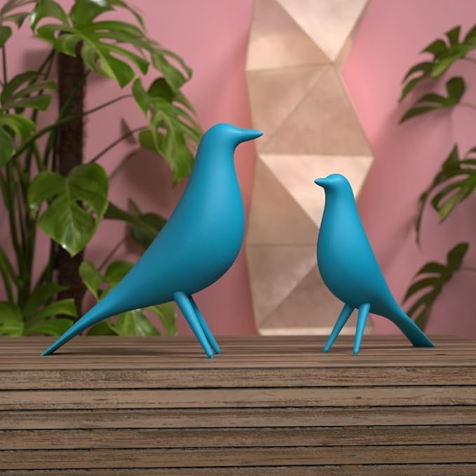 Mid Century Modern Retro Style Bird Family Decor Vintage Look Figurines 1960s 50s MCM Midmod Set of 2 Office Decoration Home Living room Gift (Teal)