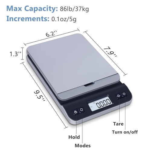QP Shipping Scale - 86lb High Accuracy Digital Postal Scale with Backlit LCD Display & Hold Function