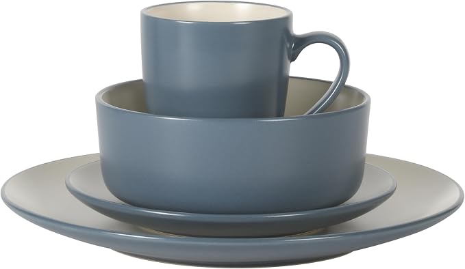Gibson Elite Oxford Blue Plates and Bowls Sets, 16 Piece Stoneware Dinnerware Sets for 4, Two Tone Dishware Sets, Dinner Plates Dessert Plates Bowls Mugs