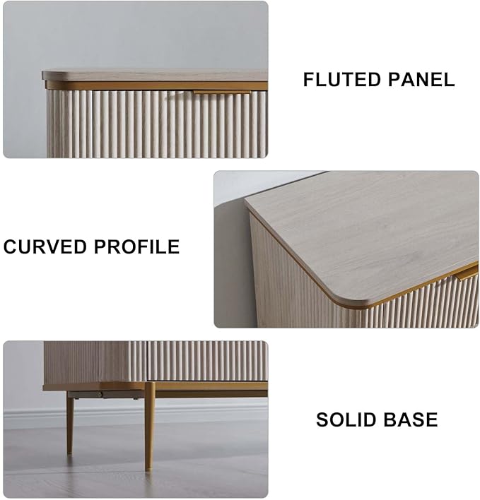 T4TREAM Fluted 9 Drawers Dresser, Modern Wooden Top Chest of Drawers with Curved Profile Design, Dresser TV Stand Drawer Organizers for Bedroom, Living Room, Hallway(White Alder)