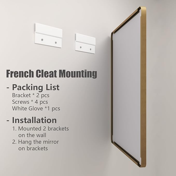 60x40 Gold Bathroom Mirror, Brushed Metal Frame Gold Vanity Mirror, Large Rectangle Mirror for Wall, Rounded Corner, Shatterproof, Anti-Rust (Horizontal/Vertical)