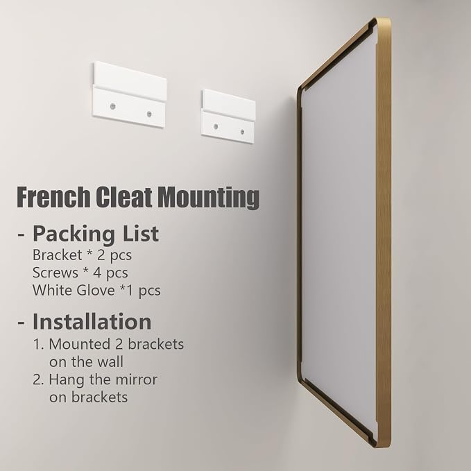 55x40 Inch Gold Bathroom Mirror, Brushed Metal Frame Gold Vanity Mirror, Large Rectangle Mirror for Wall, Rounded Corner, Shatterproof, Anti-Rust (Horizontal/Vertical)