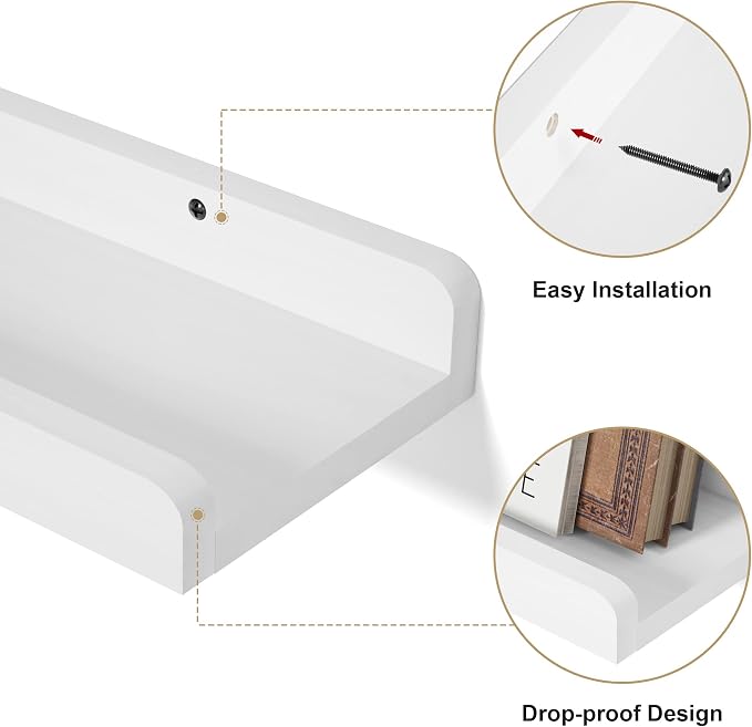 Love-KANKEI 36 Inch Long Floating Shelves Wall Mounted Set of 2, Large Wood Wall Shelves for Storage, Rustic Hanging Shelves for Display,Bedroom Living Room Bathroom Kitchen Office White
