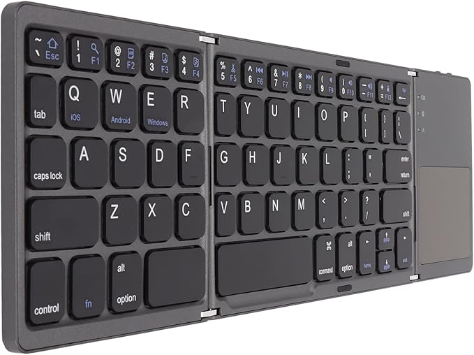 Wisoqu Foldable Keyboard with Touchpad, 3 Folding Wireless Keyboard 63 Keys 10m Connection USB Charging, for iOS for Laptop Tablet Smartphone (Dark Gray)