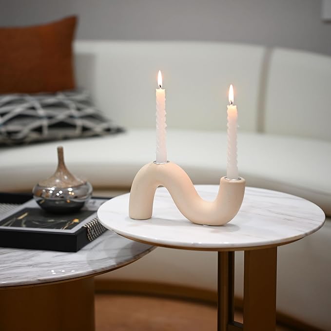 Ceramic Candle Holder, Modern Taper Candlestick Holder for Dining Table, Living Room Coffee Table, Candelabra for 2 Taper Candles