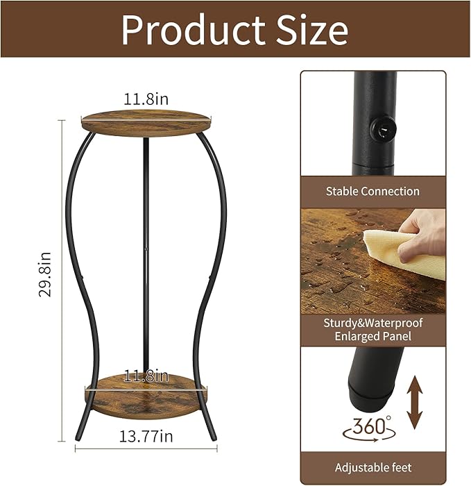 Plant Stand Indoor, 2 Tier Round Tall Plant Stand, Flower Pot Stand, Plant Shelf Rack, Corner Plant Stand for Planter Garden Balcony Patio Living Room, Retro