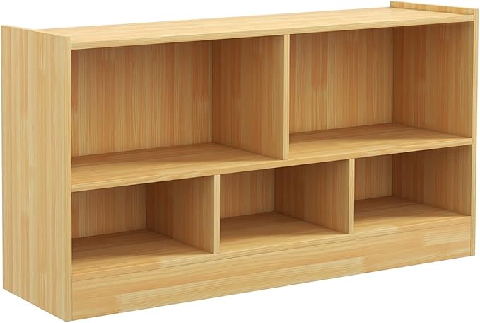 Toy Storage Organizer, 2-Tier Kids Bookshelf, 5 Cube Kids' Bookcases, Cabinets & Shelves, Wooden Toy Organizers, Small Book Shelf for Bedroom, Playroom, Classroom, Nursery (Burlywood)