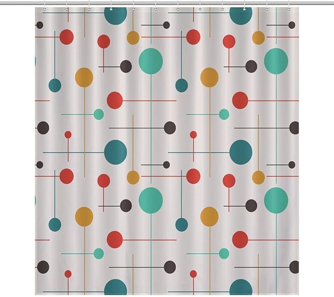 Mid Century Modern Shower Curtain,Atomic Starburst Geometric Diamond Pattern Shower Curtains Set for Bathroom Fabric Decorative Bath Curtain Washable Curtain Hooks, 72x72”